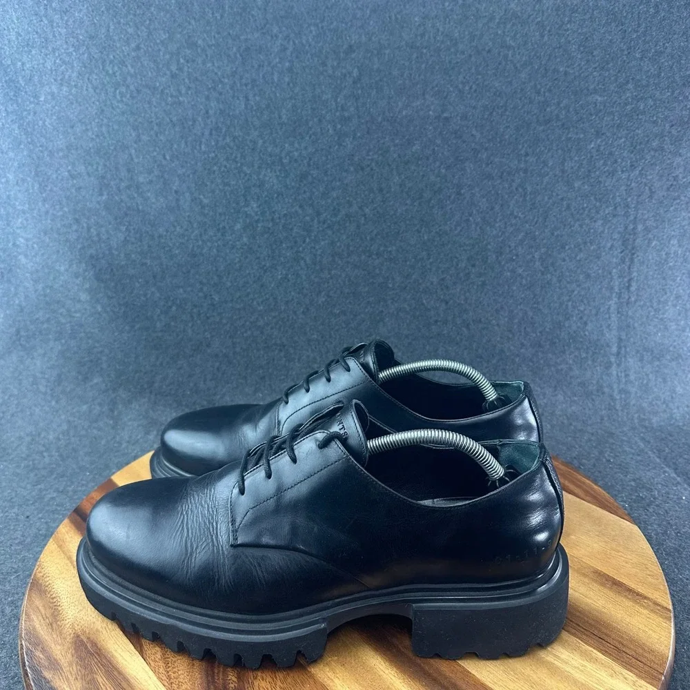 AllSaints Mens Black Leather Chunky Lug Sole Derby Jarred Shoes EU 44 US 11